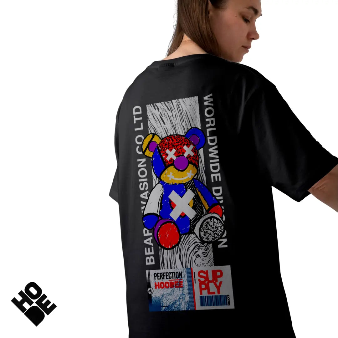 Playera oversize Bear invasion vista frontal HOODEE