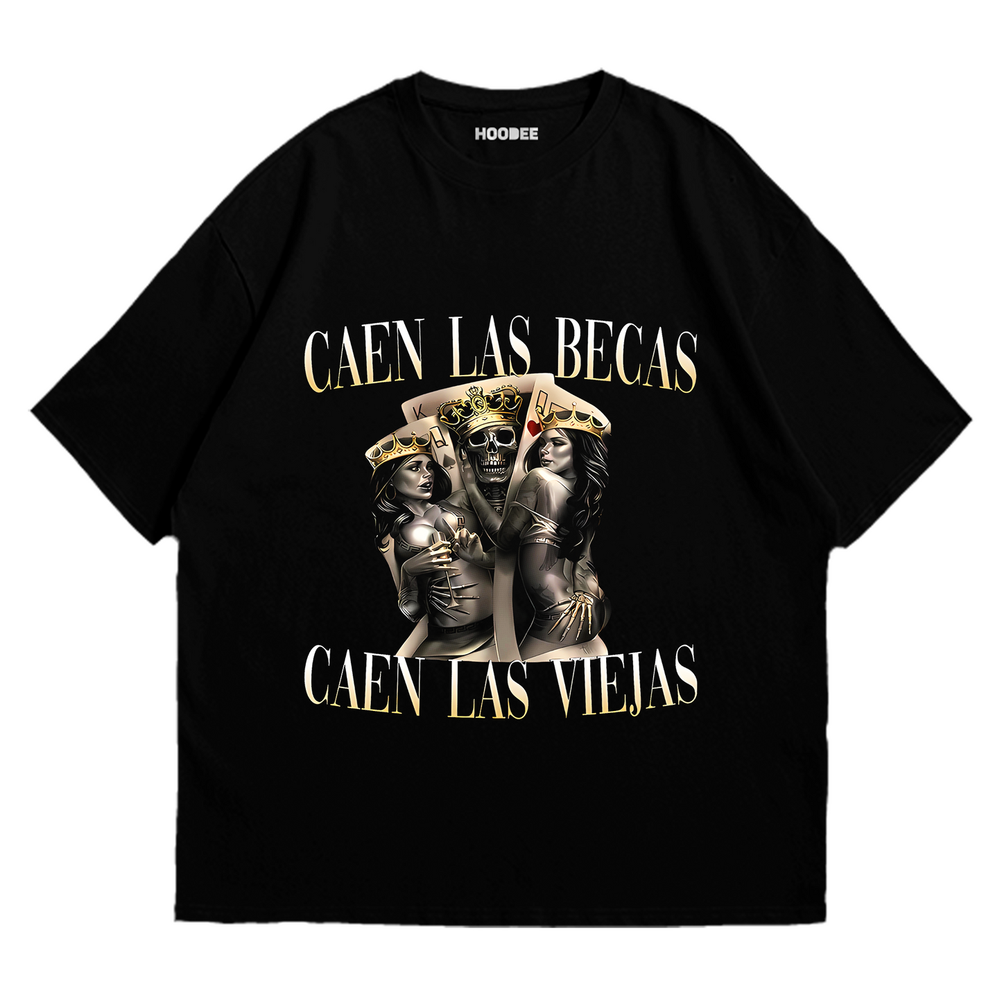 Playera oversize - Caen las becas, caen las viejas