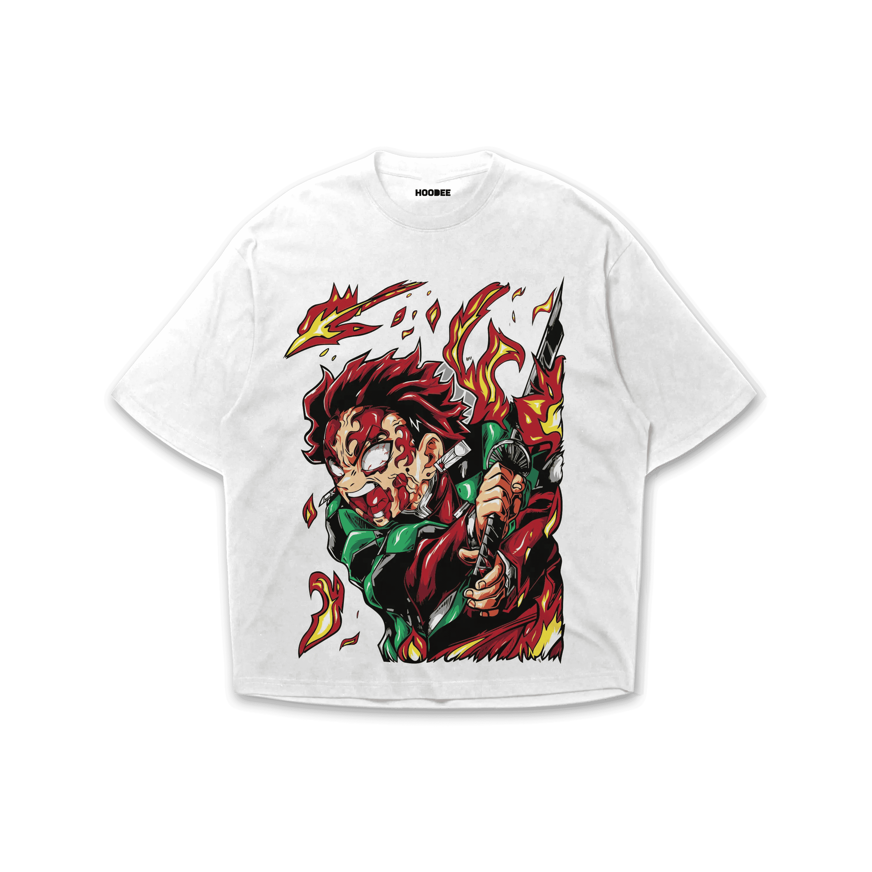 Playera oversize Demon Slayer Tanjiro Kamado # 2 blanco vista frontal HOODEE
