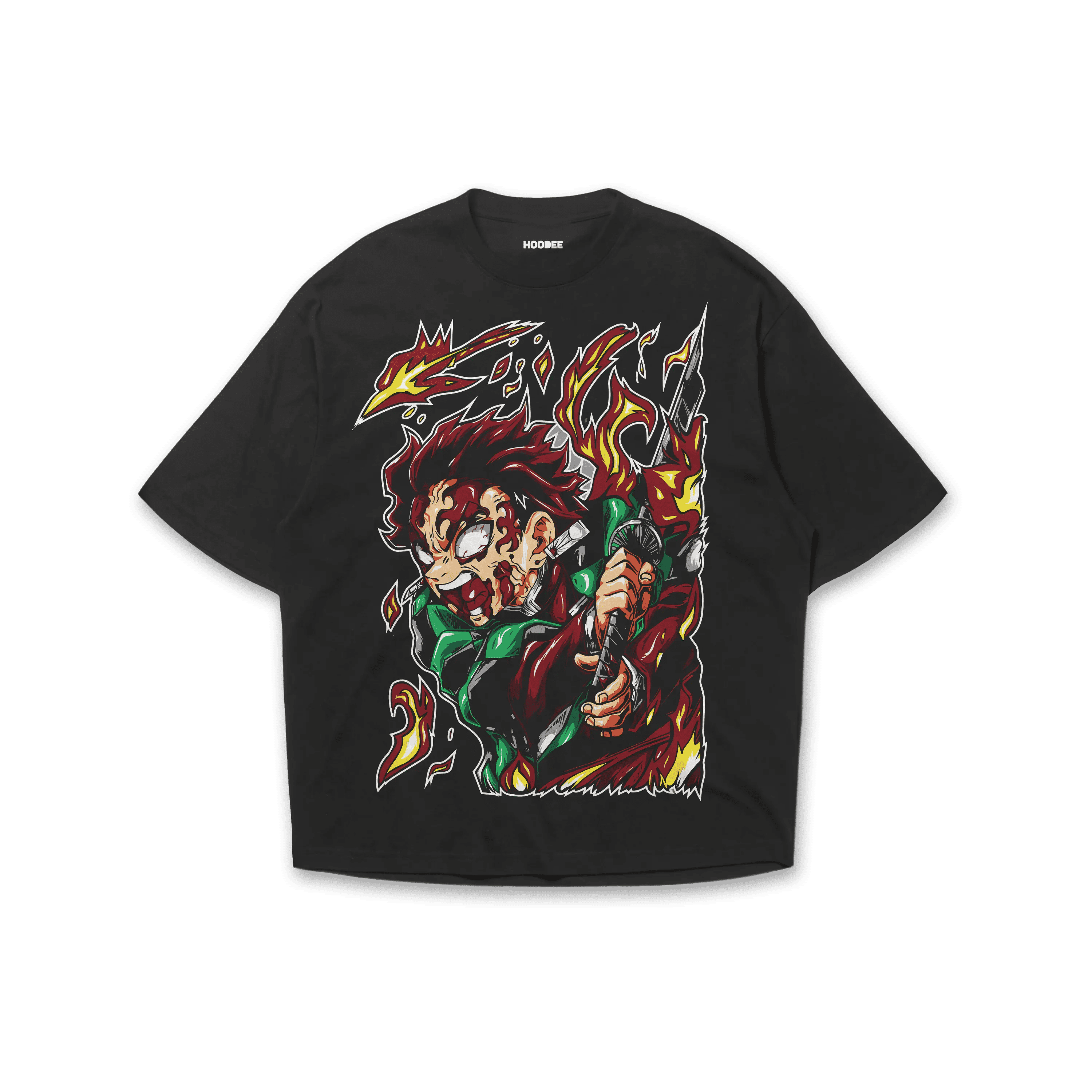 Playera oversize Demon Slayer Tanjiro Kamado # 2 negro vista frontal HOODEE