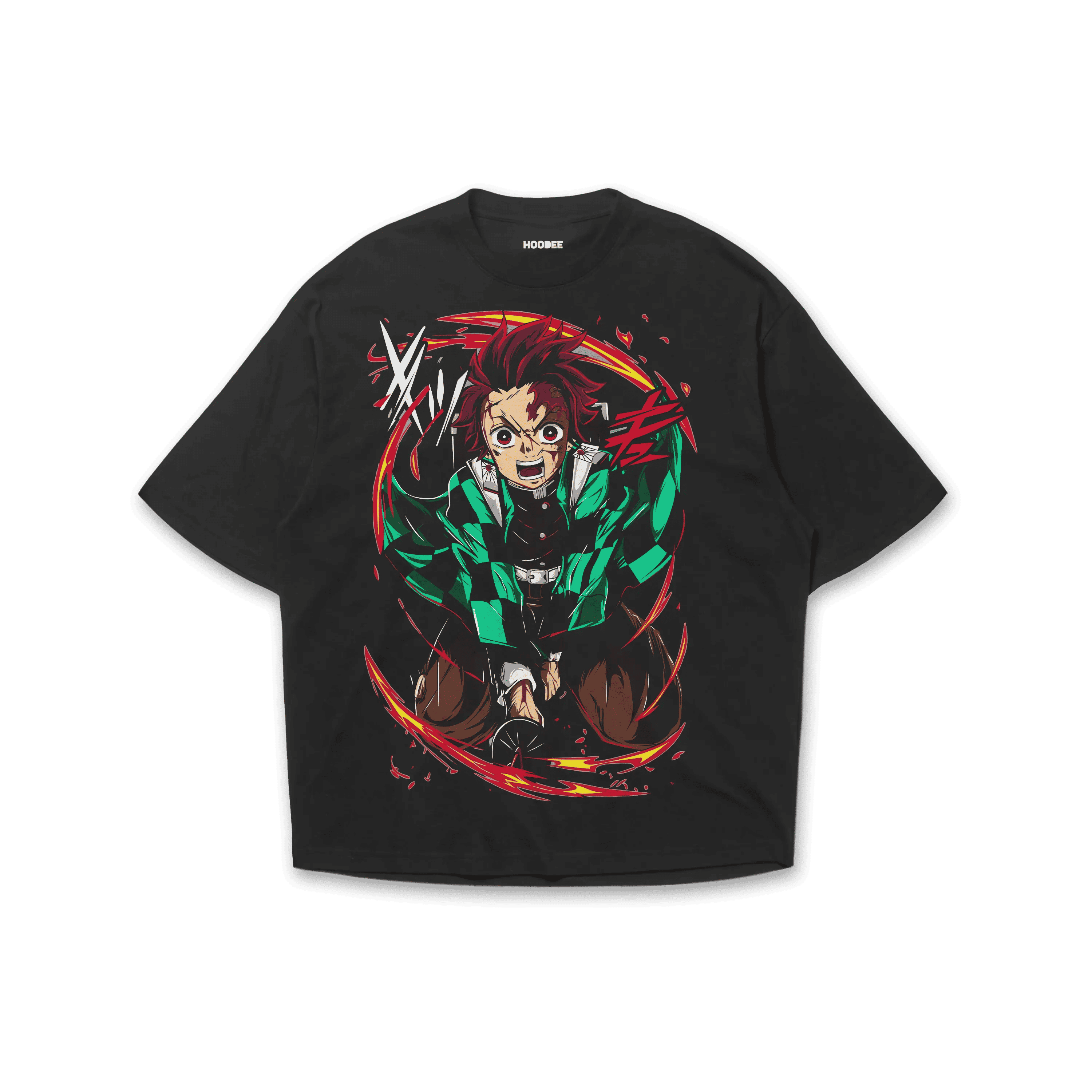 Playera oversize Demon Slayer Tanjiro Kamado # 1 negro vista frontal HOODEE