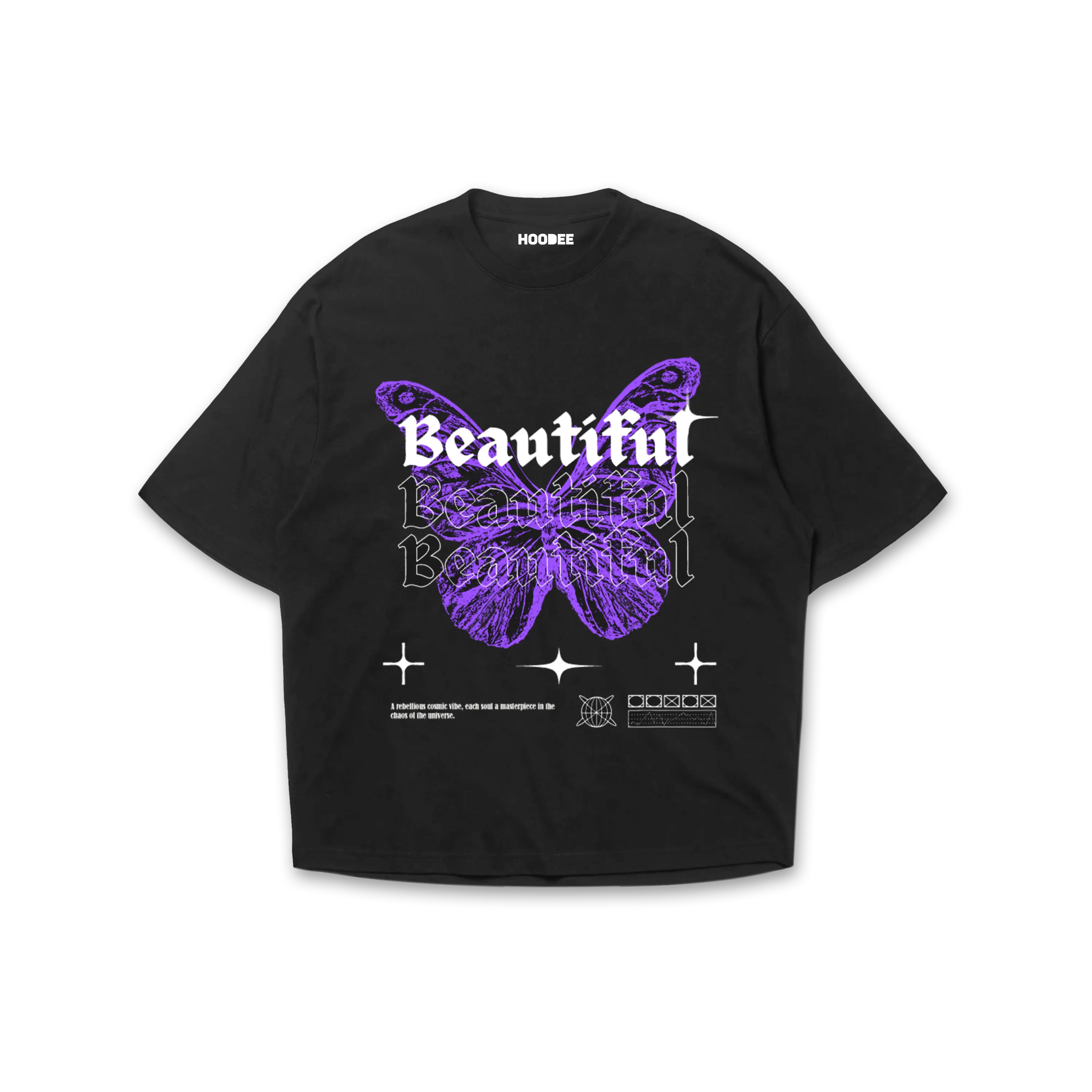 Playera oversize Beautiful negro vista frontal HOODEE