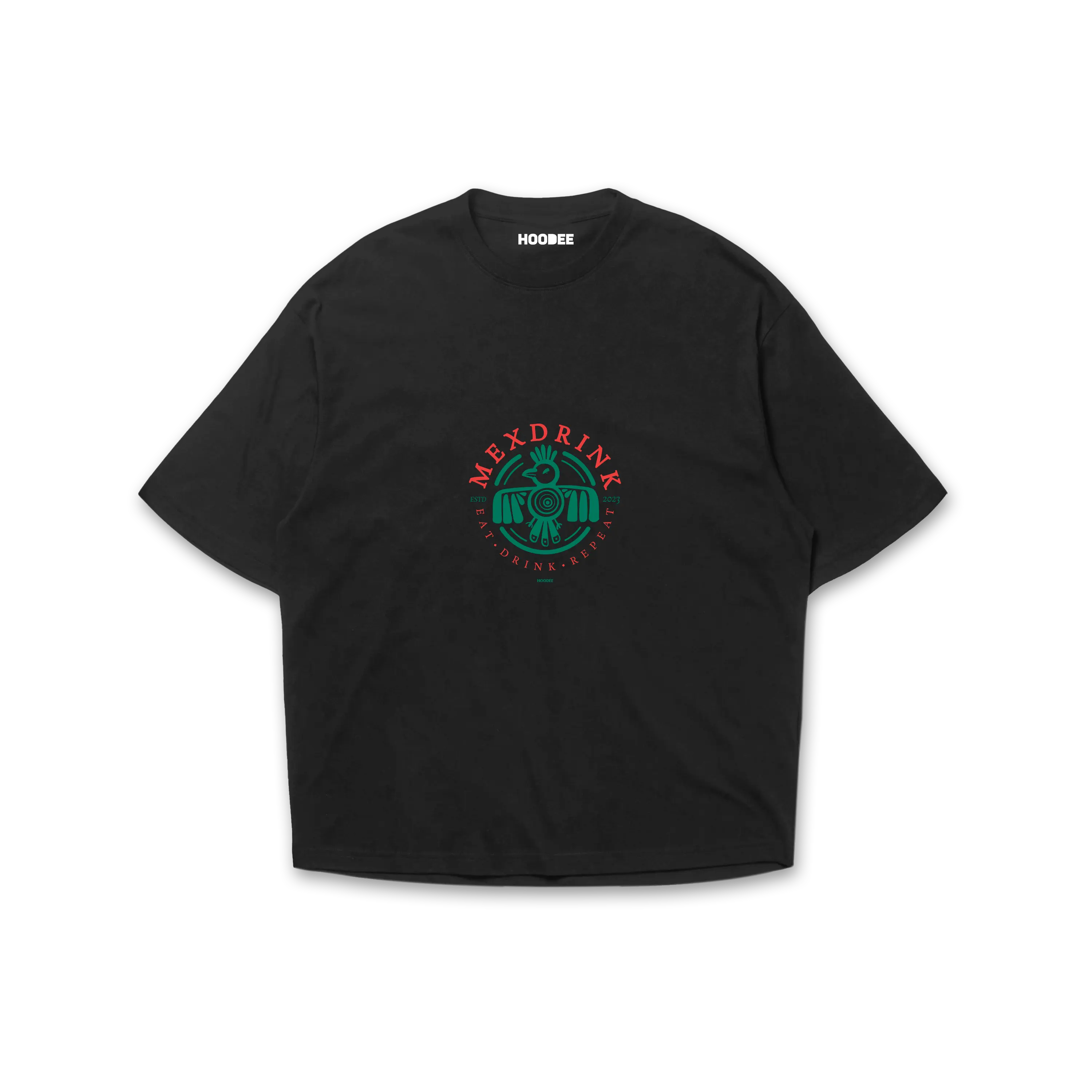 Playera oversize Mexdrink negro vista frontal HOODEE