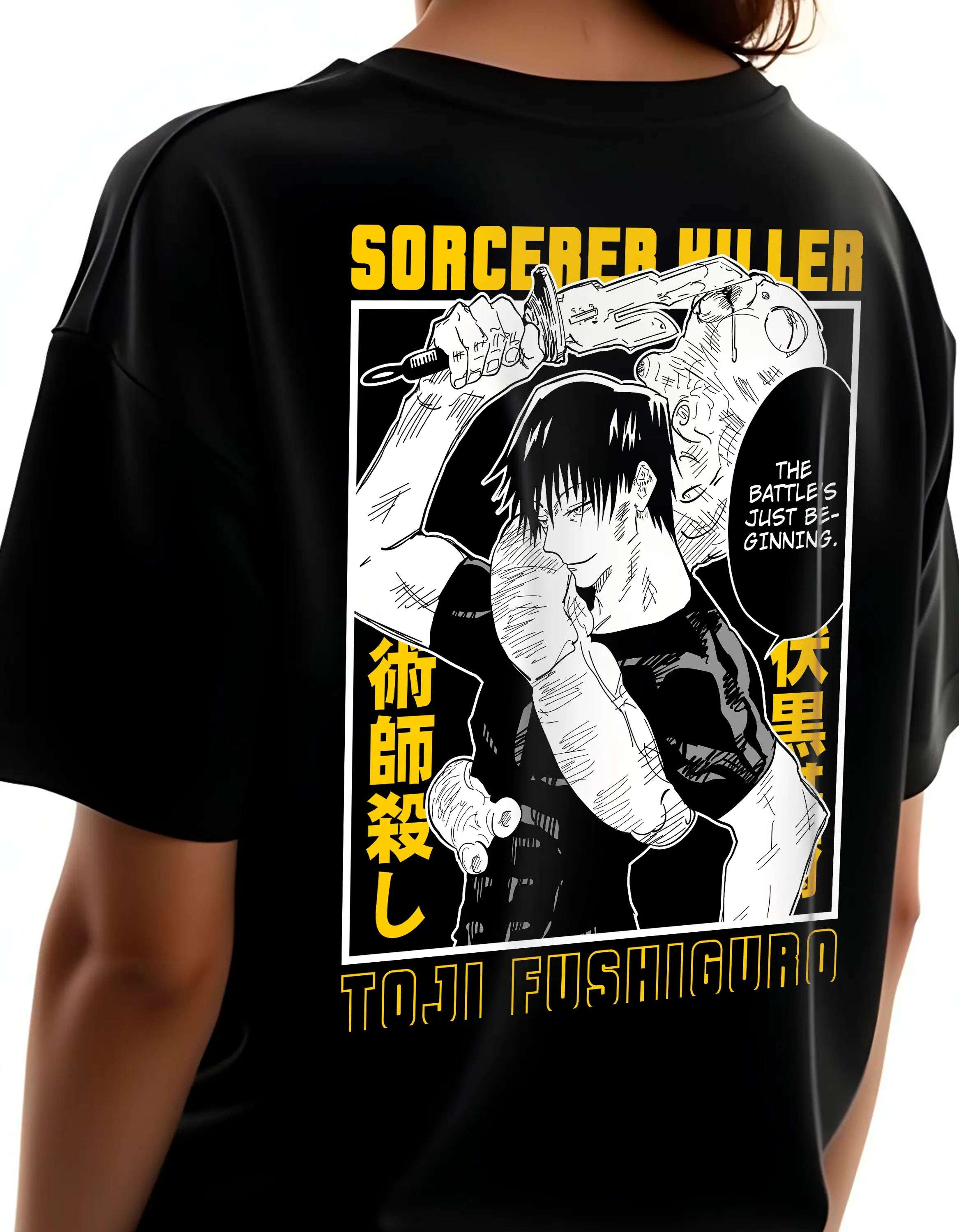 Playera oversize Jujutsu Kaisen Toji Fushiguro # 1 modelo mujer vista frontal HOODEE
