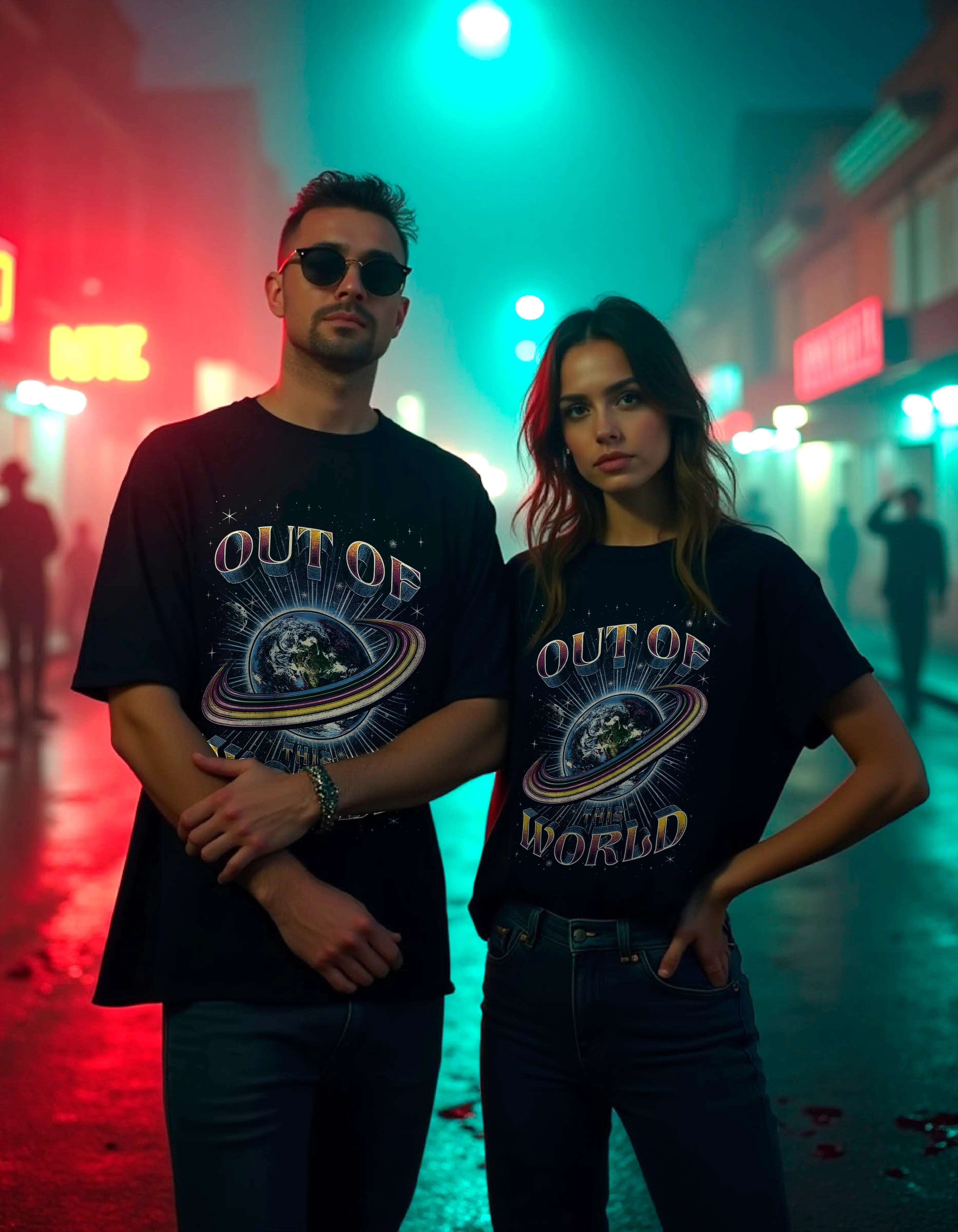 Playera oversize Out Of The World modelo mujer vista frontal HOODEE