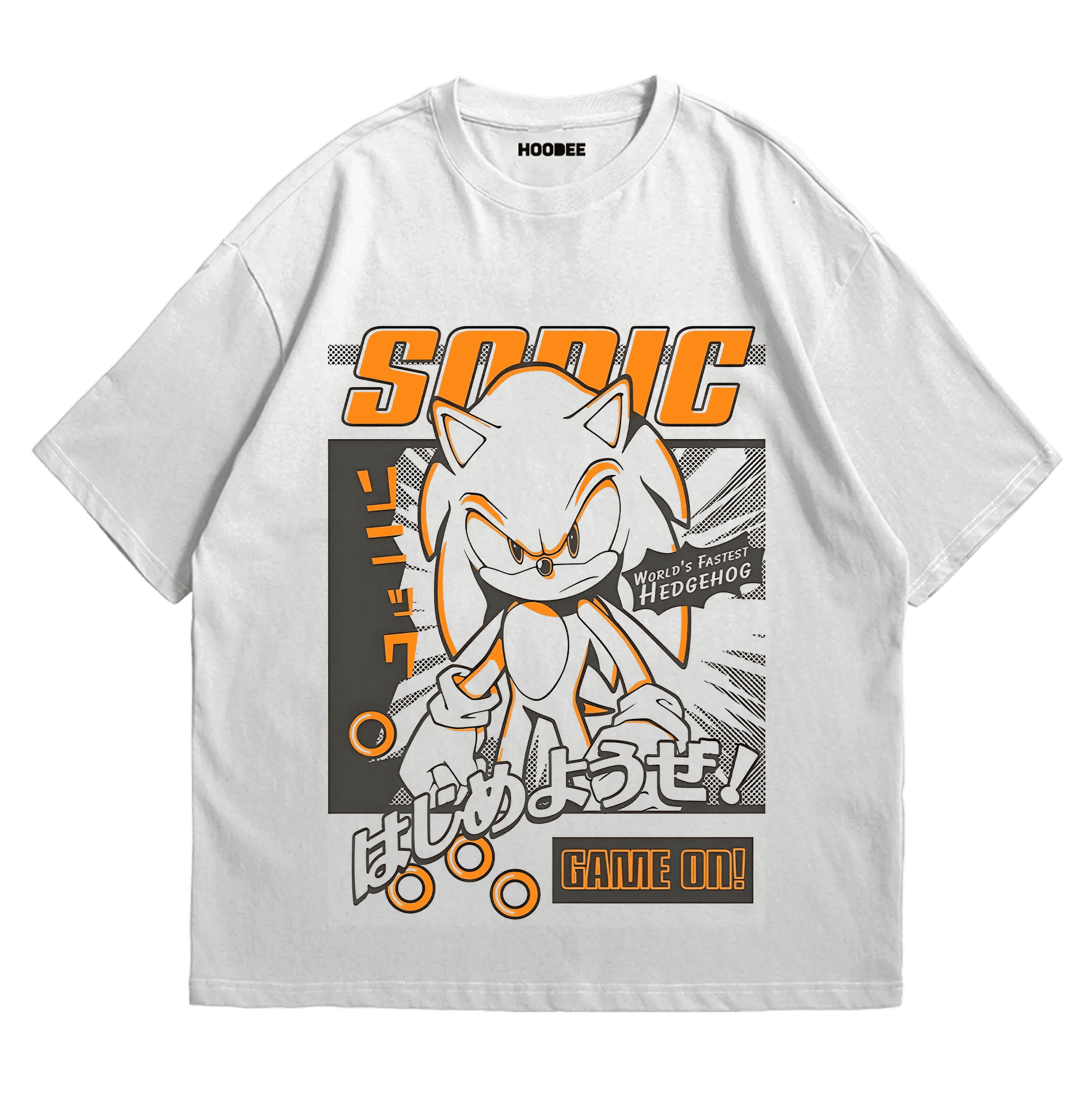 Playera oversize Sonic The Hedgehog # 1 blanco vista trasera HOODEE