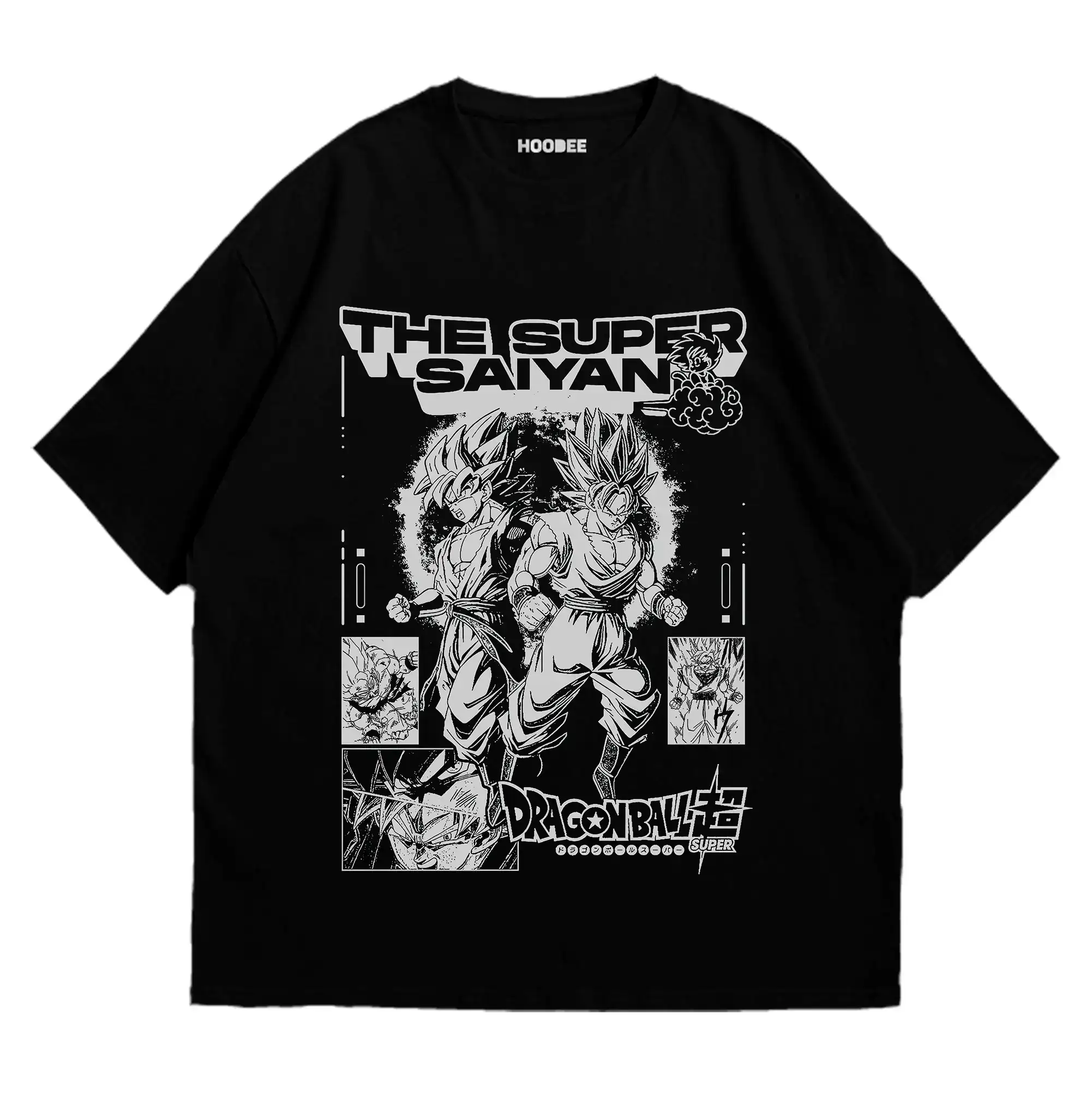 Playera oversize Dragon Ball Z Súper Sayayín # 1 negro vista frontal HOODEE