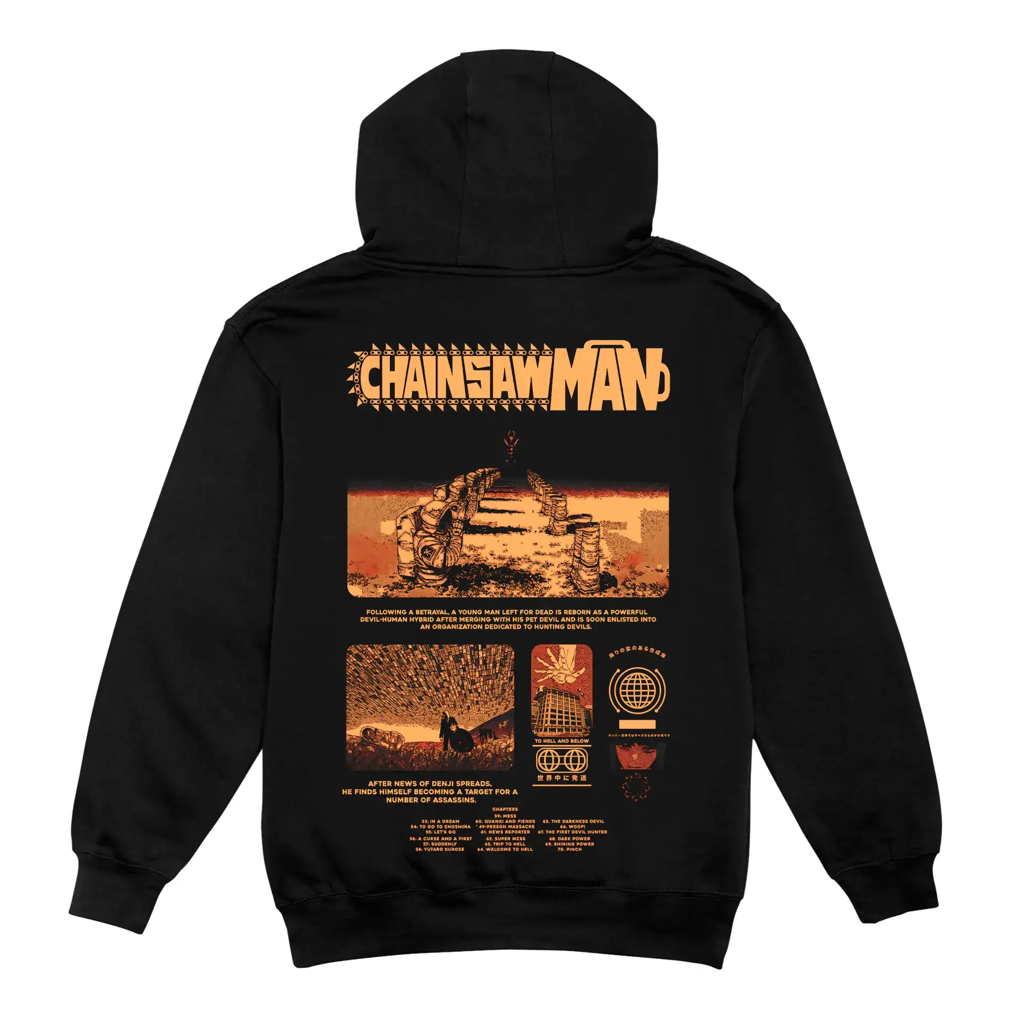 Playera oversize Chainsaw Man Denji modelo hombre vista trasera HOODEE