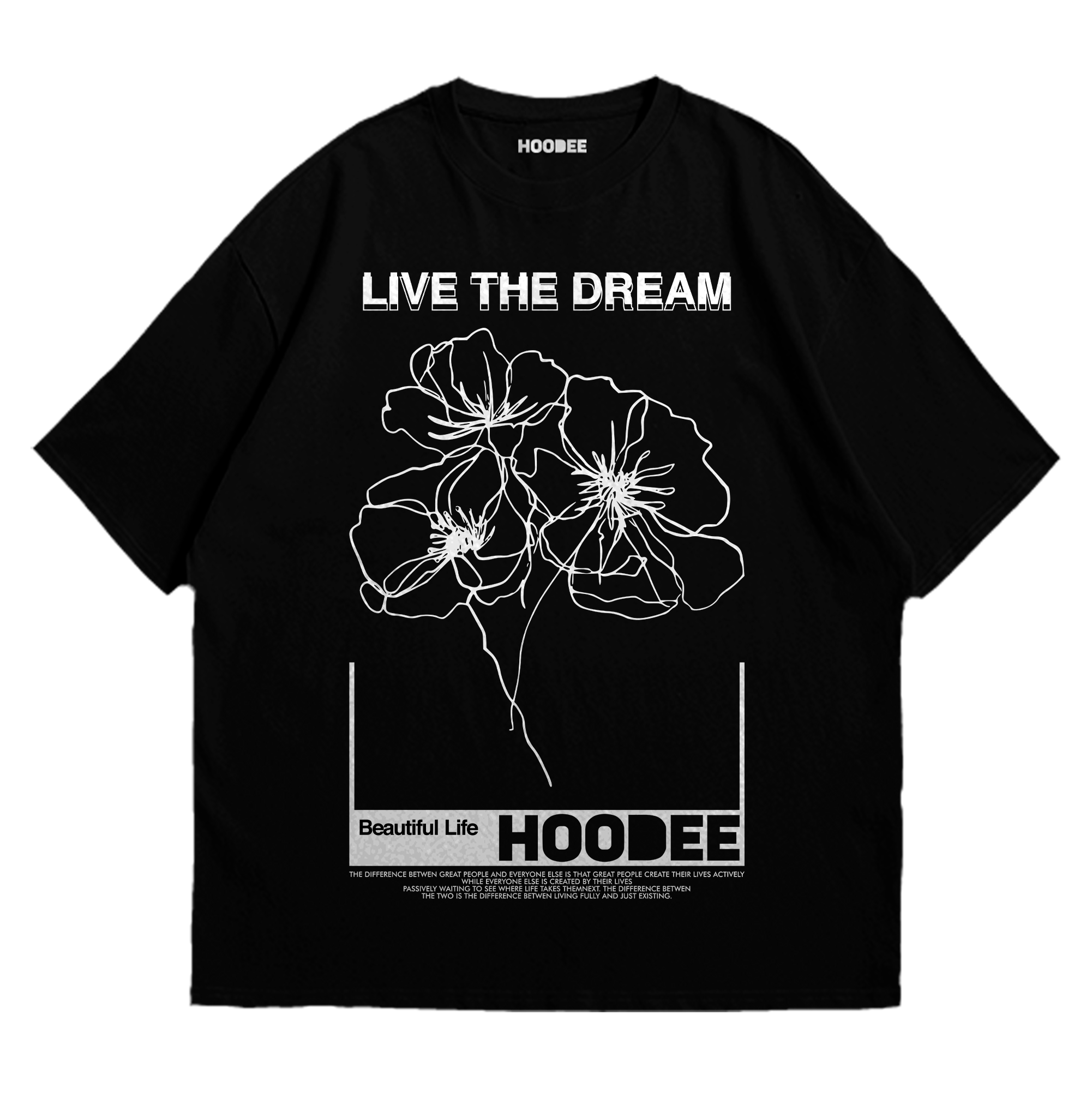 Playera oversize Live the dream negro vista frontal HOODEE