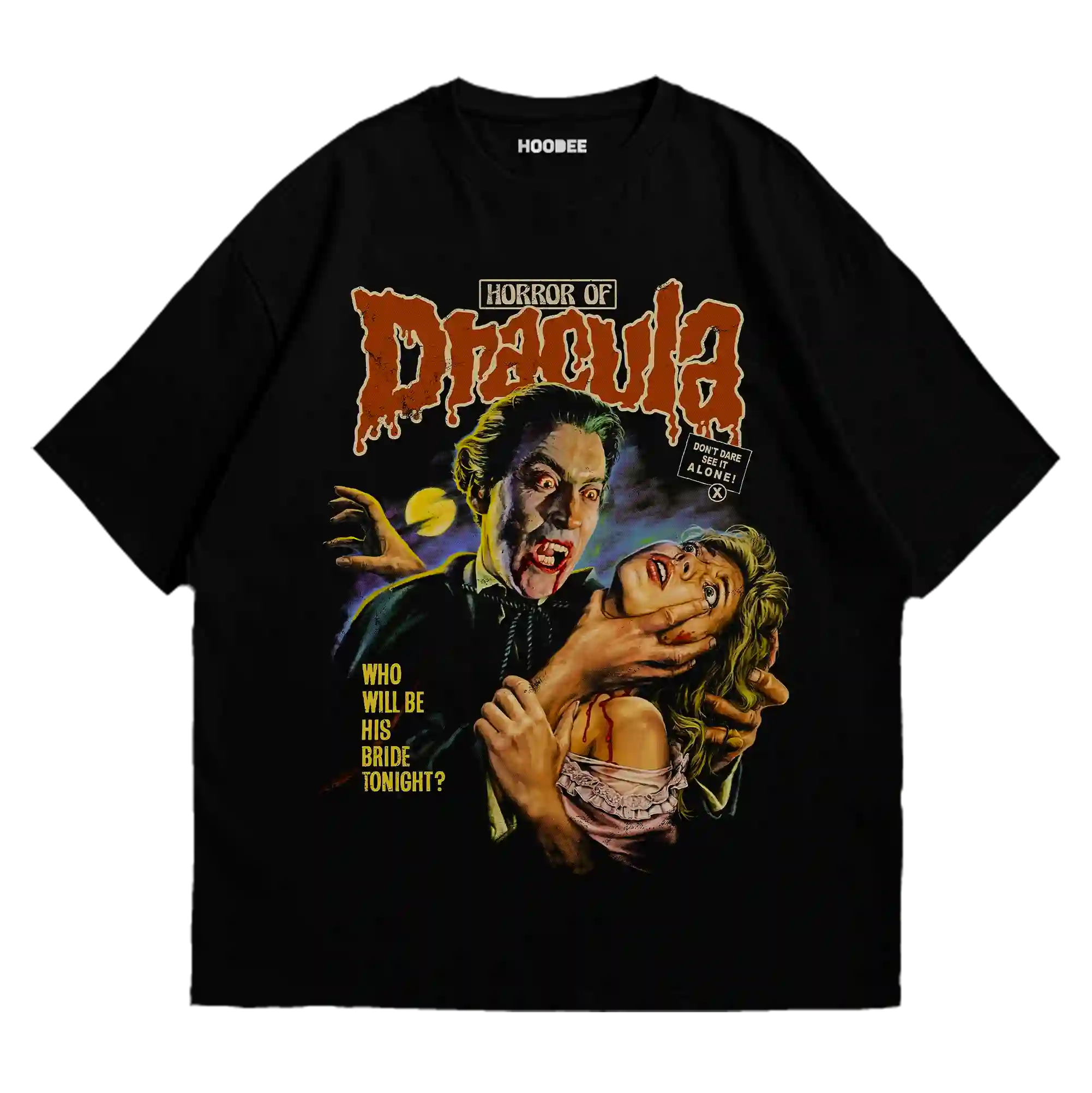 Playera oversize con diseño del conde Drácula clásico en blanco y negro