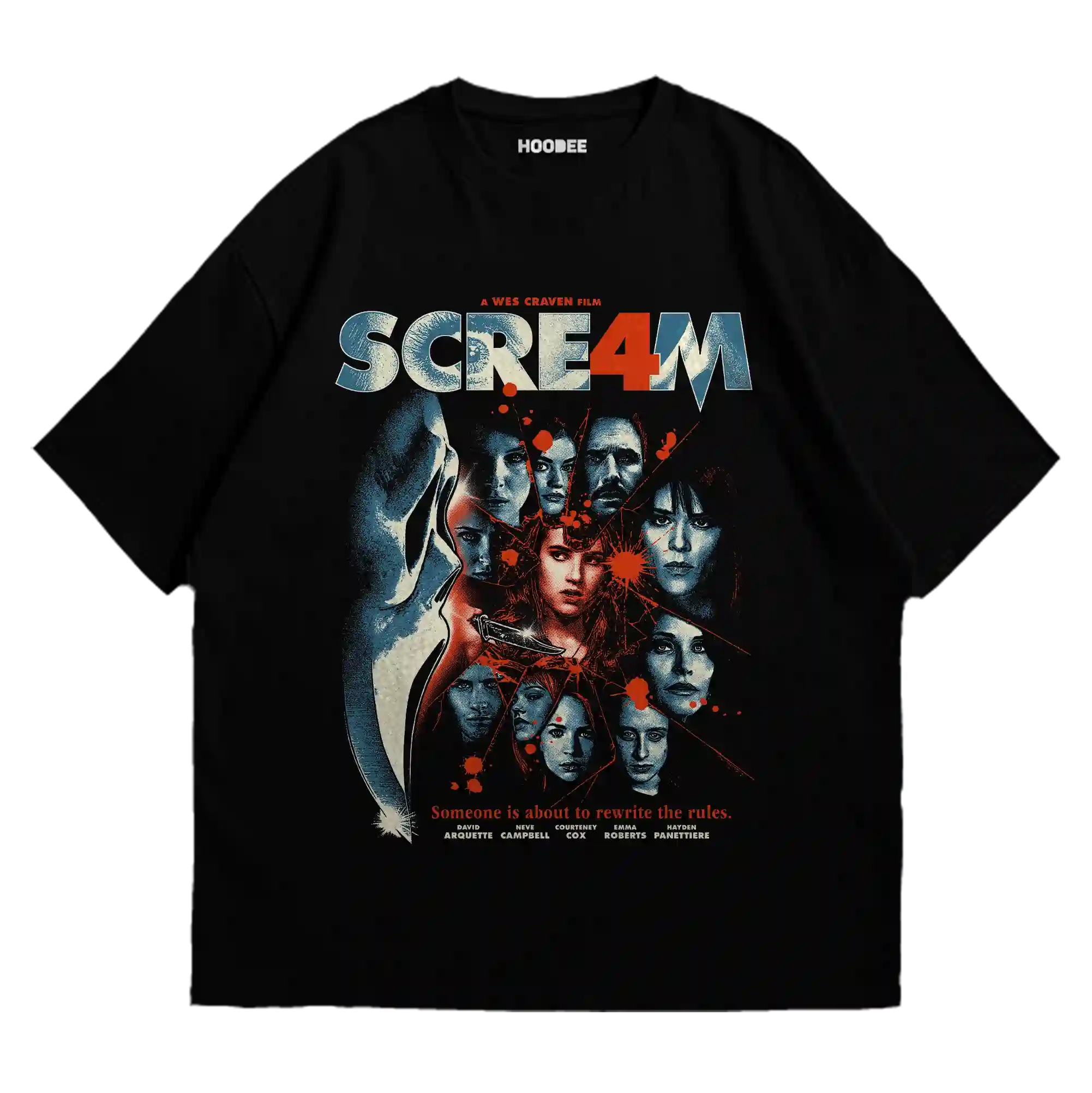 mockup de playera oversize con diseño de Ghostface de Scream