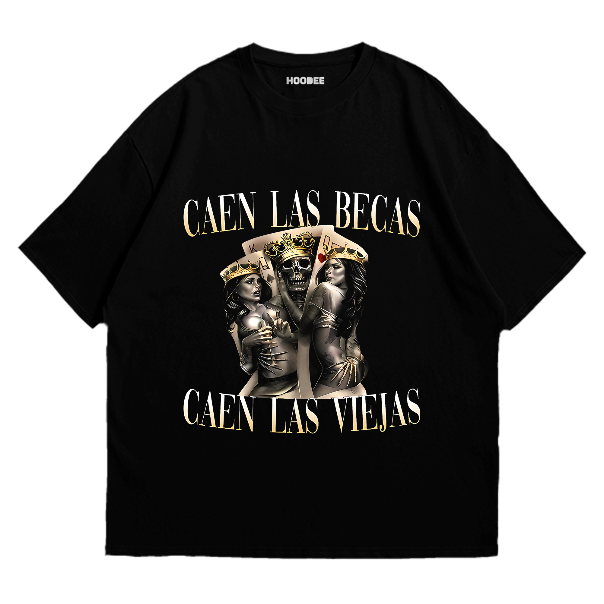 Playera oversize - Caen las becas, caen las viejas