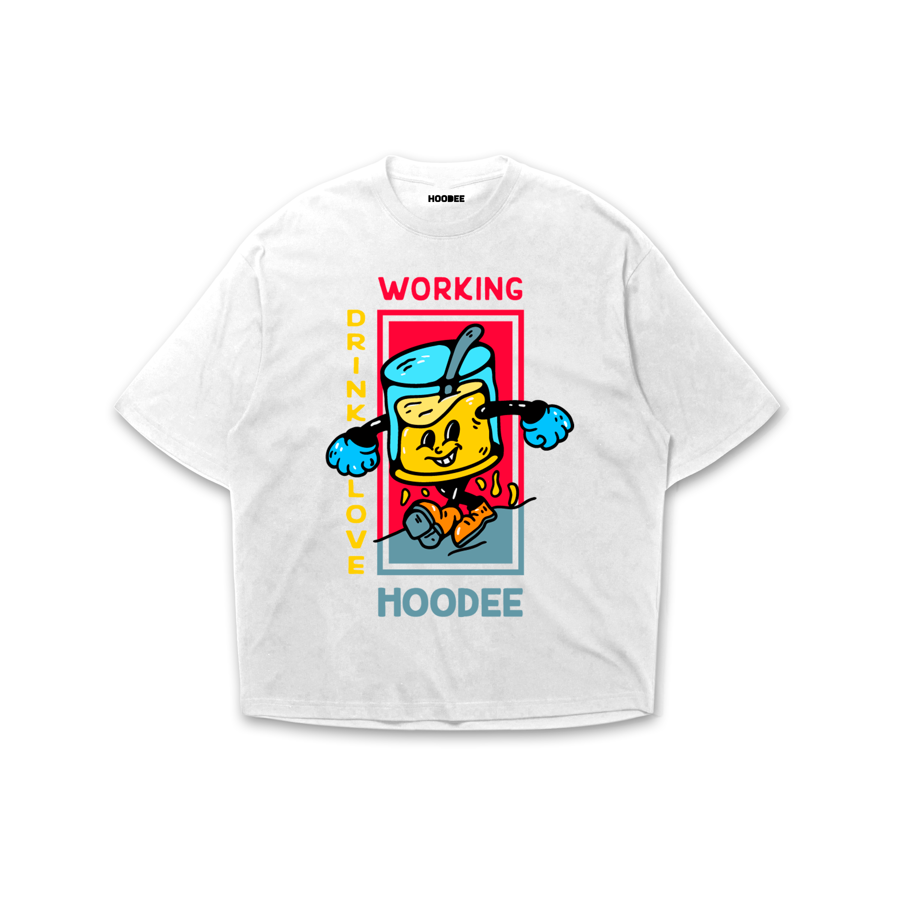 Playera oversize Drink, love, working