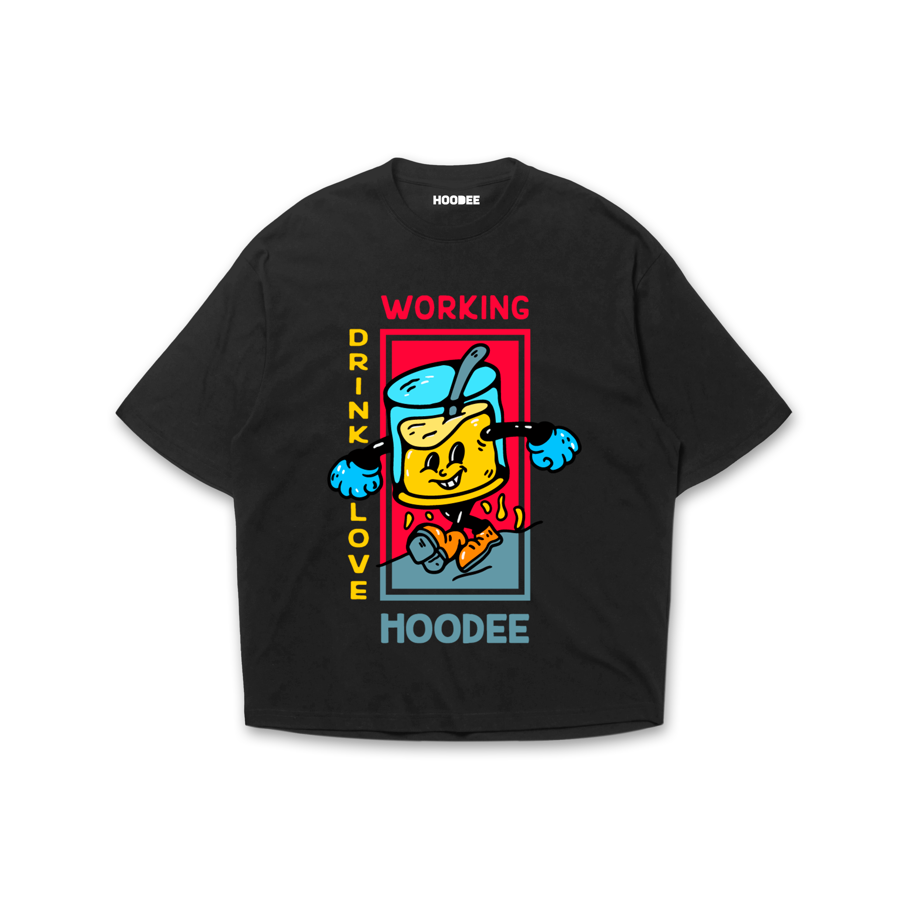 Playera oversize Drink, love, working