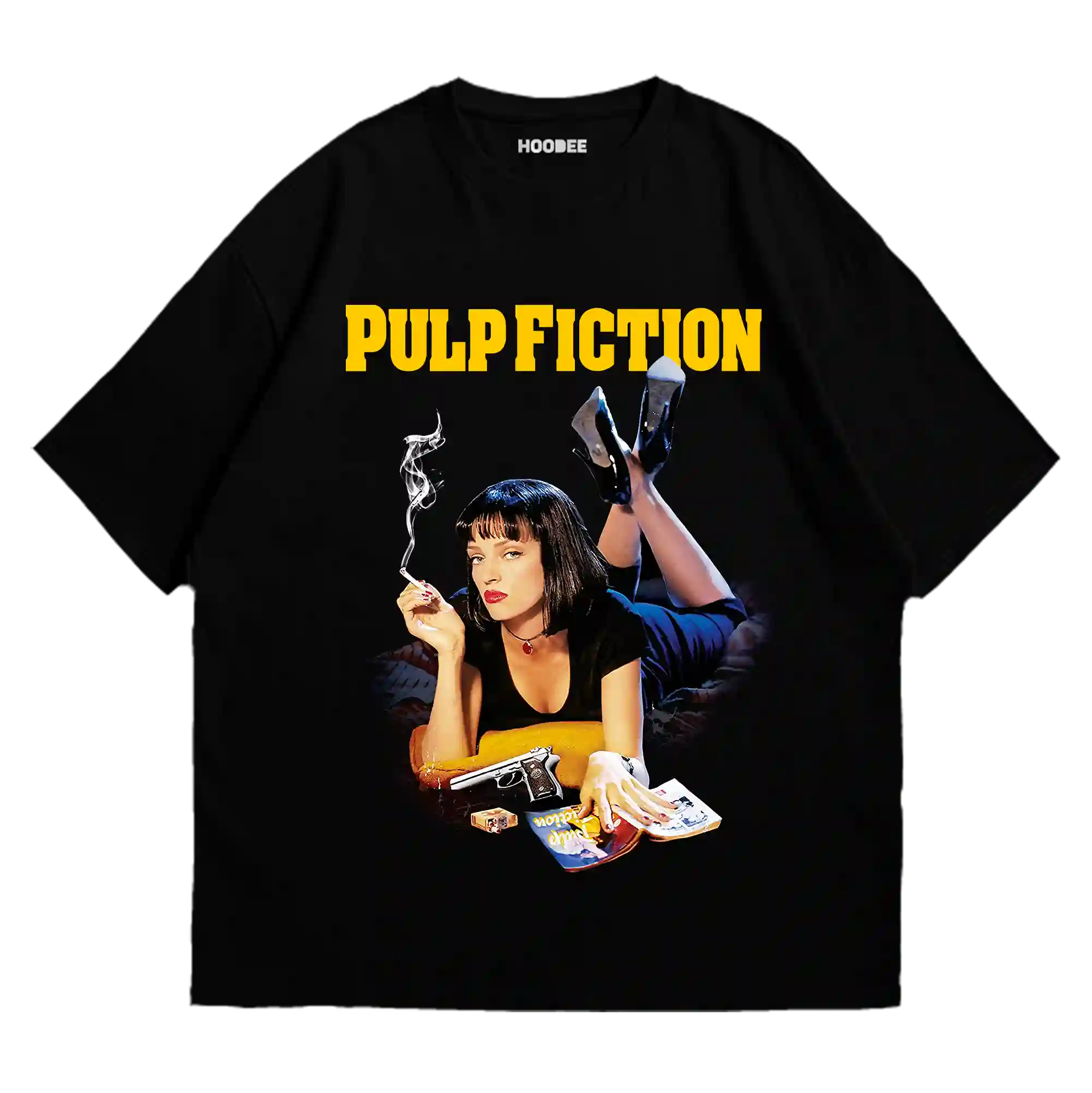 Playera oversize con Vincent y Jules de Pulp Fiction estilo cine clásico noventero